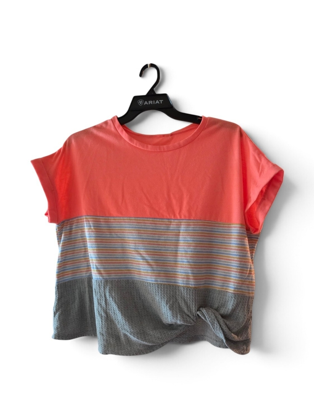 Coral and Gray Colorblock Stripe Tee